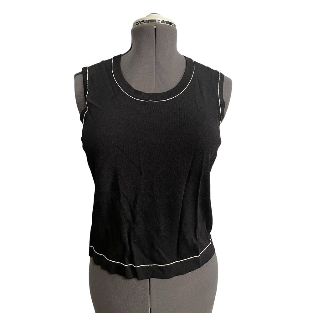 Kasper Knit Tank Top Womens XL Black White Trim Preppy Career Office Vintage 80s